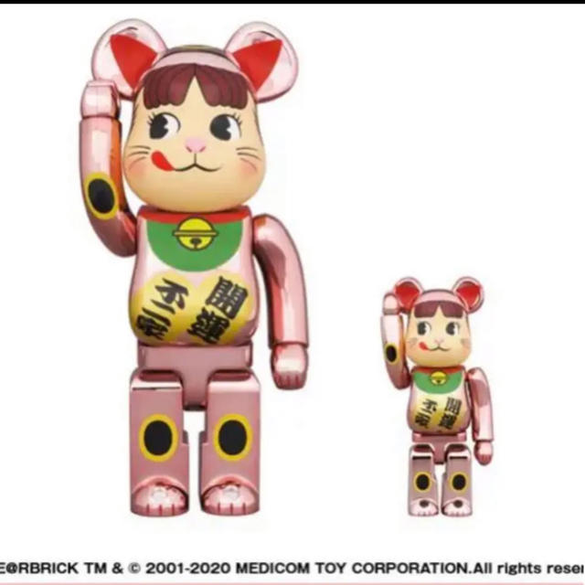 BE@RBRICK 招き猫 ペコちゃん 桃金メッキ 100％ ＆ 400％