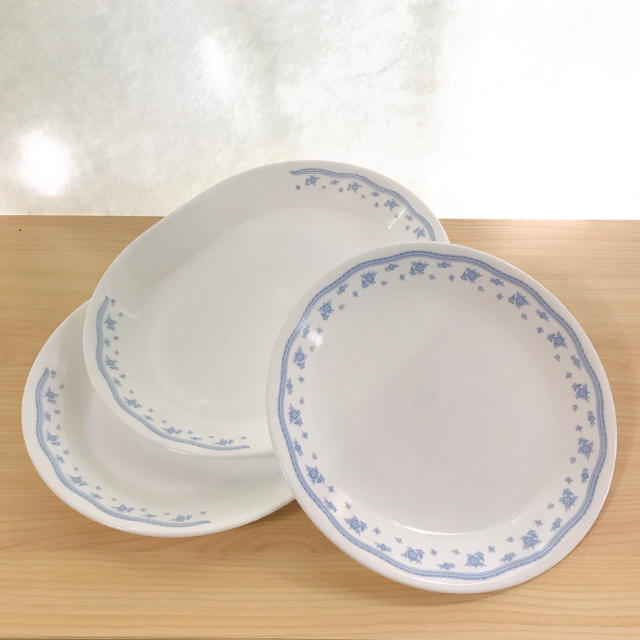 コレール モーニングブルー プラター(楕円皿)2枚＋プレート(大皿)1枚セット