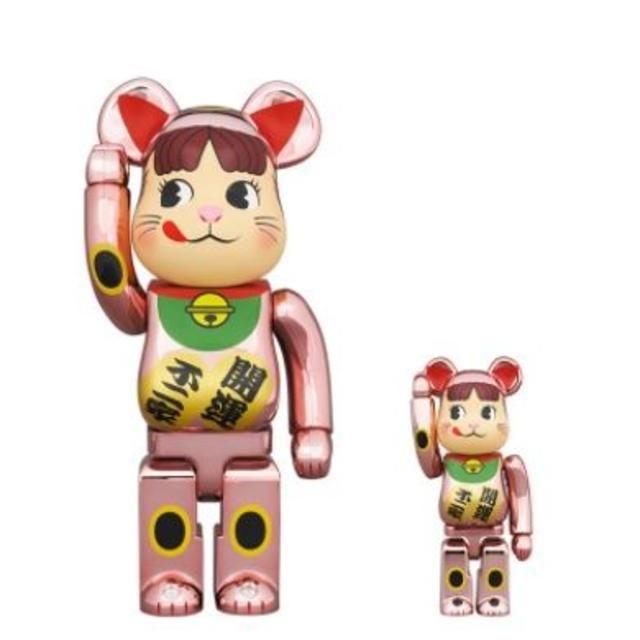 BERBRICKBE@RBRICK 招き猫 ペコちゃん 桃金メッキ 100％ ＆ 400％