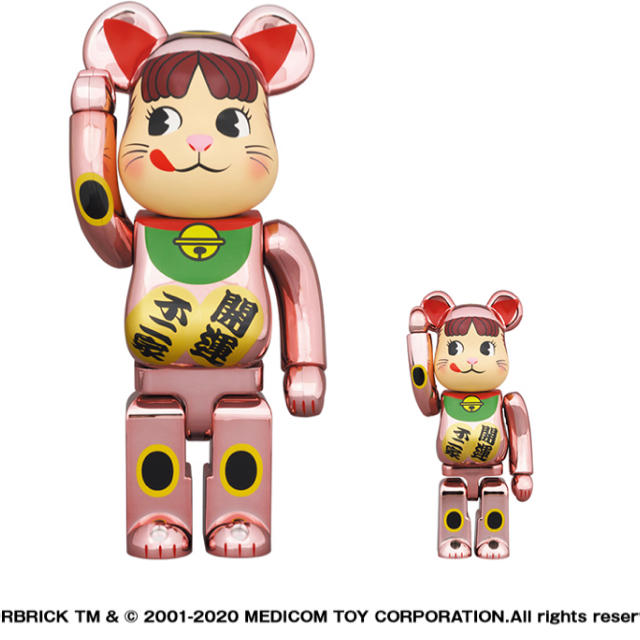 不二家(フジヤ)のBE@RBRICK 招き猫 ペコちゃん 桃金メッキ 100％ ＆ 400％ エンタメ/ホビーのフィギュア(その他)の商品写真