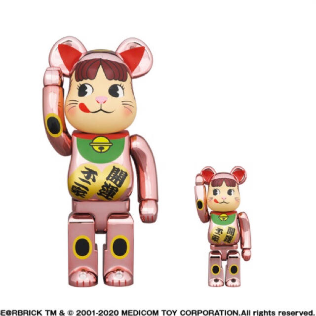 エンタメ/ホビーBE@RBRICK 招き猫 ペコちゃん 桃金メッキ 100％ ＆ 400％