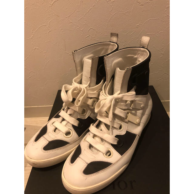 DIOR HOMME - dior homme ハイカットスニーカー、白×黒色、42(27センチ