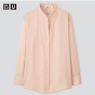 ユニクロ(UNIQLO)のえみきゅ様専用✳︎新品タグ付きUNIQLO シアーバンドカラーシャツ　ピンク　M(シャツ/ブラウス(長袖/七分))