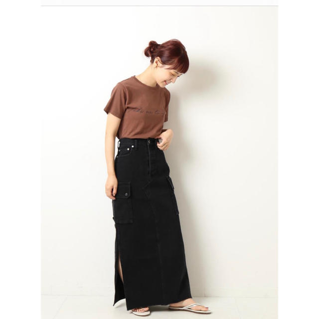 5 2/1 cargo line denim skirt 　 black