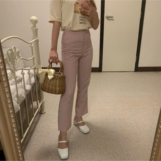 lavender pink gingham check pants(カジュアルパンツ)