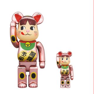 BE@RBRICK 招き猫 ペコちゃん　桃金メッキ100% 400%(その他)