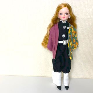 【鬼滅の刃冨岡義勇風〜衣装】リカちゃん　ハンドメイド服(衣装一式)