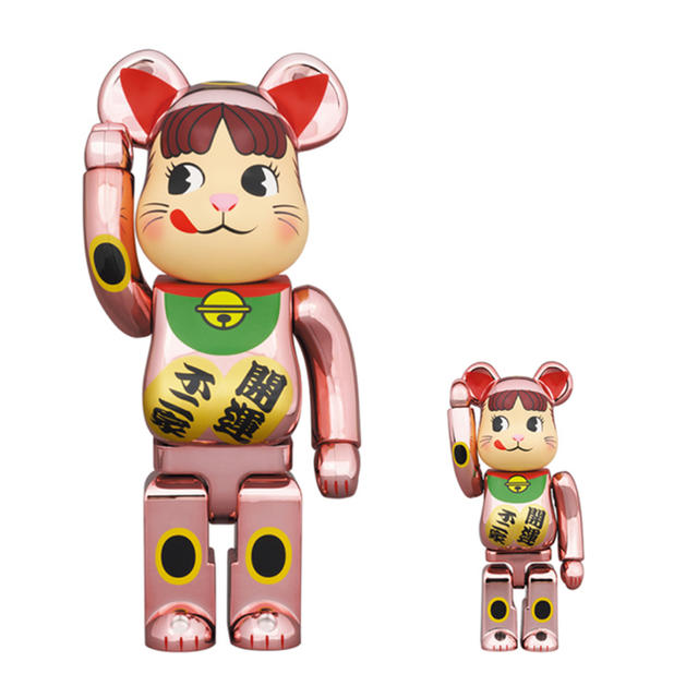 BE@RBRICK 招き猫 ペコちゃん 桃金メッキ 100％ ＆ 400％