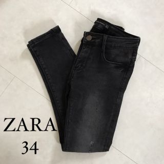 ザラ(ZARA)のZARA 美品 アンクルスキニー デニム ダメージ ジーンズ ブラック グレー(デニム/ジーンズ)