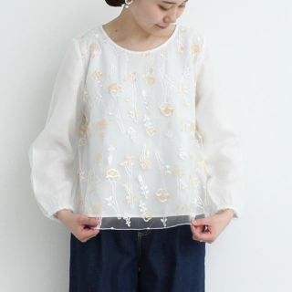 パーリッシィ(PAR ICI)の【値下げ】PAR ICI チュールお花畑刺繍バルーン袖ブラウス (シャツ/ブラウス(長袖/七分))