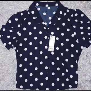 ジーユー(GU)のGU ドット　水玉　ブラウス　オープンカラーシャツ　BLACK　黒　新品(シャツ/ブラウス(半袖/袖なし))