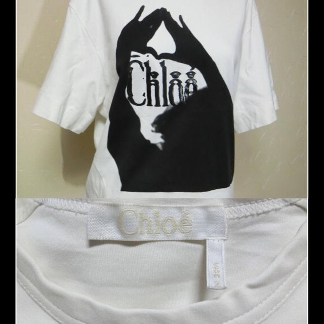 Chloe(クロエ)のChloe クロエ　白に黒いプリントでカットが凝った作りの半袖Tシャツ XS レディースのトップス(Tシャツ(半袖/袖なし))の商品写真