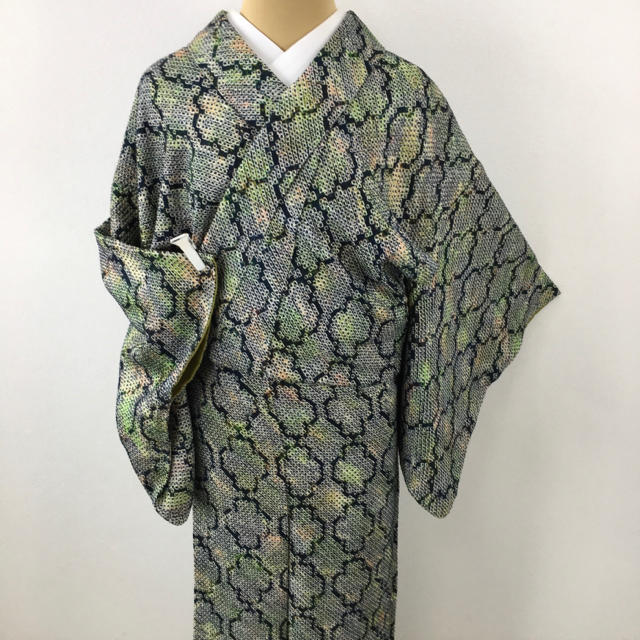 A 裄63.5 丈153 袖49 小紋 袷 正絹 総絞り 紫 やまと-
