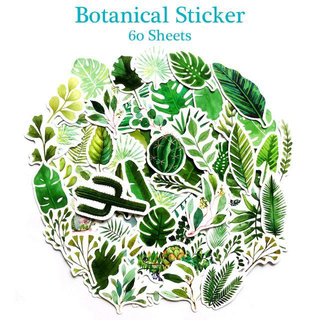  ボタニカル ステッカー 60枚セット PVC 防水 シール 観葉植物 グリーン(印刷物)