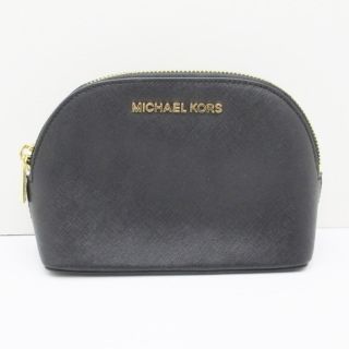 マイケルコース(Michael Kors)のマイケルコース ポーチ美品  黒 レザー(ポーチ)