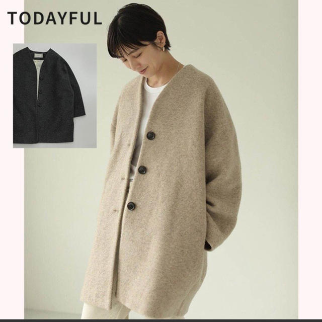 TODAYFUL(トゥデイフル)のTODAYFL wool cocoon coat C/GRAY 36 レディースのジャケット/アウター(ノーカラージャケット)の商品写真