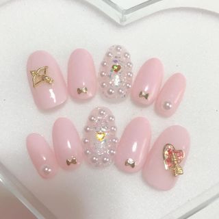 ネイル♡オーダーネイル♡ハート×くま×花×いちごのガーリーネイル♡ピンク×赤♡