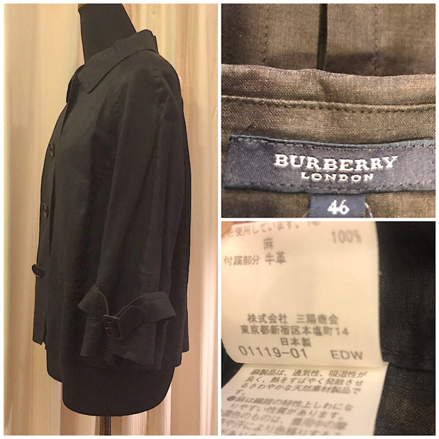 BURBERRY(バーバリー)のBURBERRY バーバリー リネン ショート コート ジャケット ブラック レディースのジャケット/アウター(テーラードジャケット)の商品写真