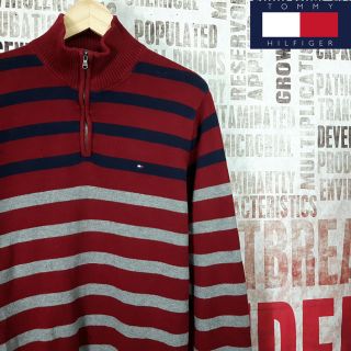 トミーヒルフィガー(TOMMY HILFIGER)のTOMMY HILFIGER ハーフジップニット　ビッグサイズXL ボーダー(ニット/セーター)