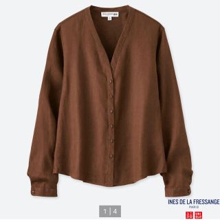 ユニクロ(UNIQLO)のUNIQLO イネス　2019SS リネンVネックシャツ　L(シャツ/ブラウス(長袖/七分))