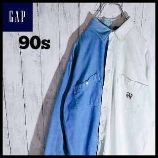 ギャップ(GAP)の旧タグ　GAP　ビッグサイズ　刺繍ワンポイント　長袖デニムシャツ　リメイク(シャツ)
