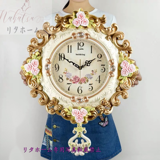 掛けクロック。壁掛け時計 かけ時計 花柄姫系雑貨 振り子時計