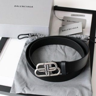 75サイズ Balenciaga ロゴ ベルト シルバー