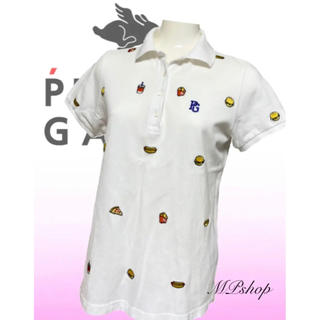 パーリーゲイツ(PEARLY GATES)の美品♡パーリーゲイツ  ハンバーガー  刺繍  半袖  ポロシャツ レディース(ウエア)