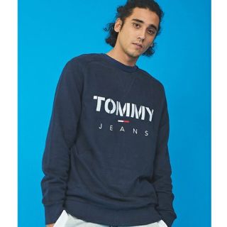 トミーヒルフィガー(TOMMY HILFIGER)のTOMMY JEANS メランジ スウェット ロゴ プルオーバーネイビーS(スウェット)