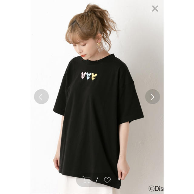 one after another NICE CLAUP(ワンアフターアナザーナイスクラップ)のナイスクラップ ミッキーマウス 風船プリントTシャツ タグ付き 新品 ブラック レディースのトップス(Tシャツ(半袖/袖なし))の商品写真