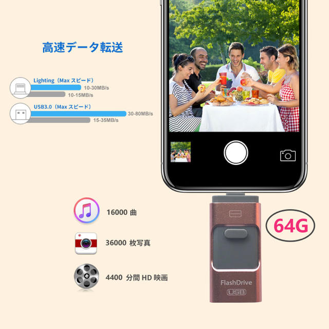 iPhone USBメモリ 64GB スマホ/家電/カメラのPC/タブレット(PC周辺機器)の商品写真