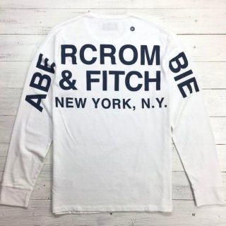 アバクロンビーアンドフィッチ(Abercrombie&Fitch)の新品【メンズM】★アバクロ★バックプリント長袖Tシャツ/白/背中ロゴ(Tシャツ/カットソー(七分/長袖))