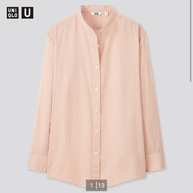 UNIQLO(ユニクロ)の【未使用】UNIQLO U シアーバンドカラーシャツ　Lサイズ　ピンク レディースのトップス(シャツ/ブラウス(長袖/七分))の商品写真