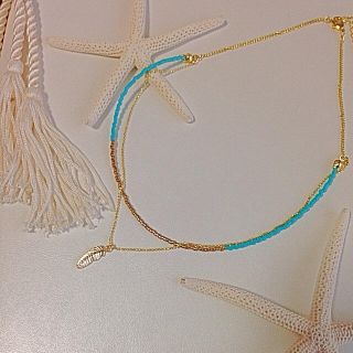 ターコイズフェザー２連ネックレス(ネックレス)