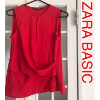 ザラ(ZARA)のZARA BASIC 赤　ノースリーブカットソー(シャツ/ブラウス(半袖/袖なし))