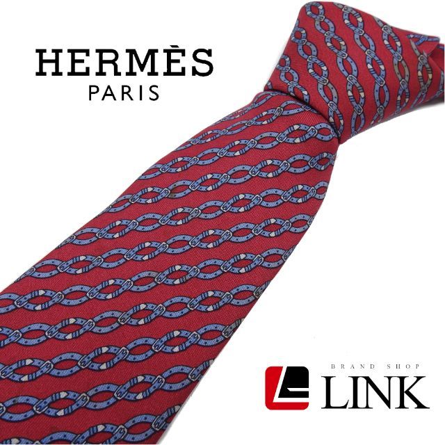 最高級シルク100% エルメス HERMES ネクタイ 濃いピンク×ブルー