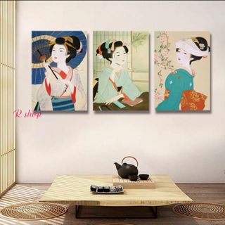 和風 壁飾りアートパネル プリント 絵画 壁掛け キャンバスプリントポスター3枚(その他)