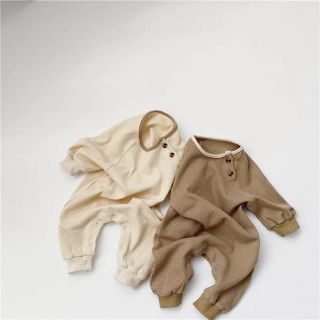 新品　ワッフルロンパース　女の子　男の子　無地　オールインワン (ロンパース)