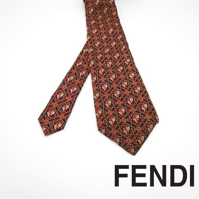 FENDI(フェンディ)の最高級シルク100% フェンディ FENDI ネクタイ レッド×濃いネイビー メンズのファッション小物(ネクタイ)の商品写真