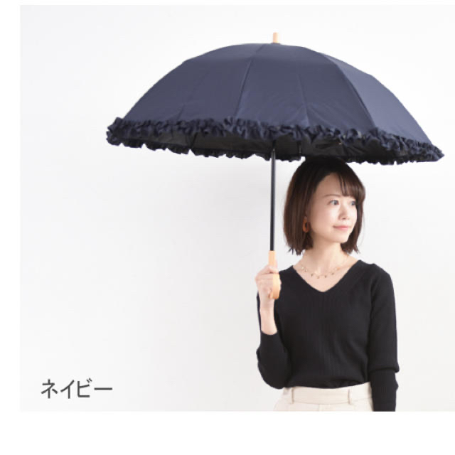 サンバリア100 日傘 二段折 フリル ネイビー レディースのファッション小物(傘)の商品写真