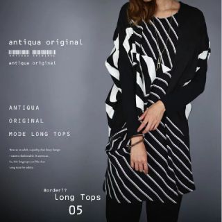 アンティカ(antiqua)の[antiqua]斜めボーダー柄切り替え変形ロングトップス(カットソー(半袖/袖なし))