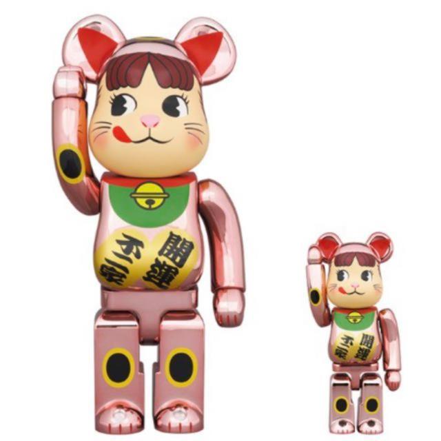 BE@RBRICK 招き猫 ペコちゃん 桃金メッキ 100％ ＆ 400％ 新品