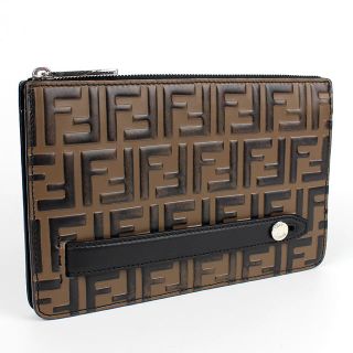 フェンディ(FENDI)のFENDI フェンディ クラッチバッグ 黒 ブラック ズッカ ブラウン メンズ (セカンドバッグ/クラッチバッグ)