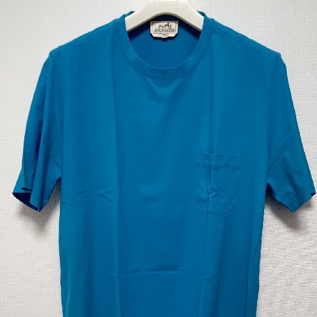 【ほぼ新品未使用】HERMES ポケットTシャツ水色サイズXXL