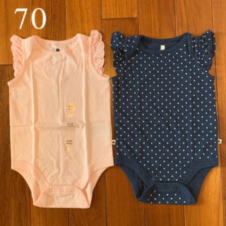 ベビーギャップ(babyGAP)の新品☆babygap☆ピンク＆水玉柄ロンパース2枚セット☆70㎝(ロンパース)