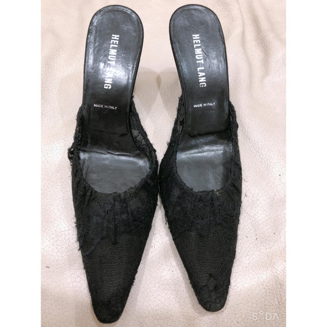 HELMUT LANG(ヘルムートラング)のHELMUT LANG イタリア製  レース　ミュール黒 22.5cm 23cm レディースの靴/シューズ(ハイヒール/パンプス)の商品写真