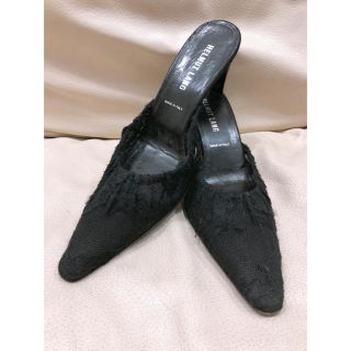 ヘルムートラング(HELMUT LANG)のHELMUT LANG イタリア製  レース　ミュール黒 22.5cm 23cm(ハイヒール/パンプス)