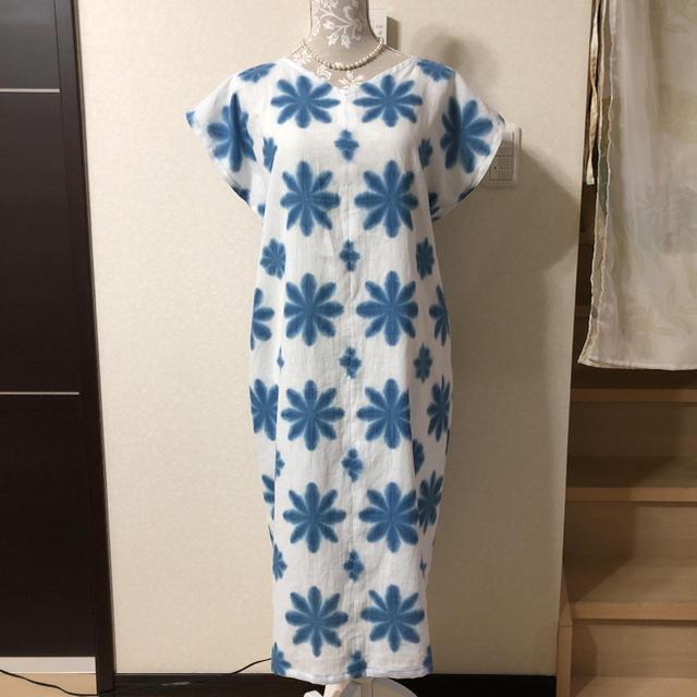 ☆着物リメイク 浴衣リメイク ロングチュニック ワンピース 雪花絞りの