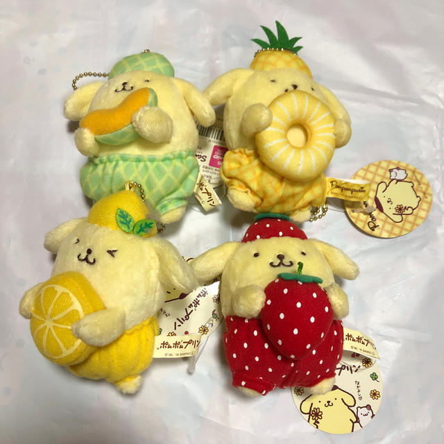 ポムポムプリン - ポムポムプリン フルーツ ぬいぐるみ 4個の ポムポムプリン - ポムポムプリン フルーツ ぬいぐるみ 4個の