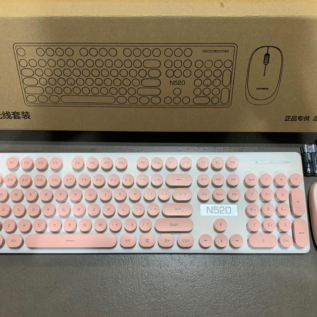 ピンクキーボード マウスセット 静音設計 レトロかわいい USB付 ...